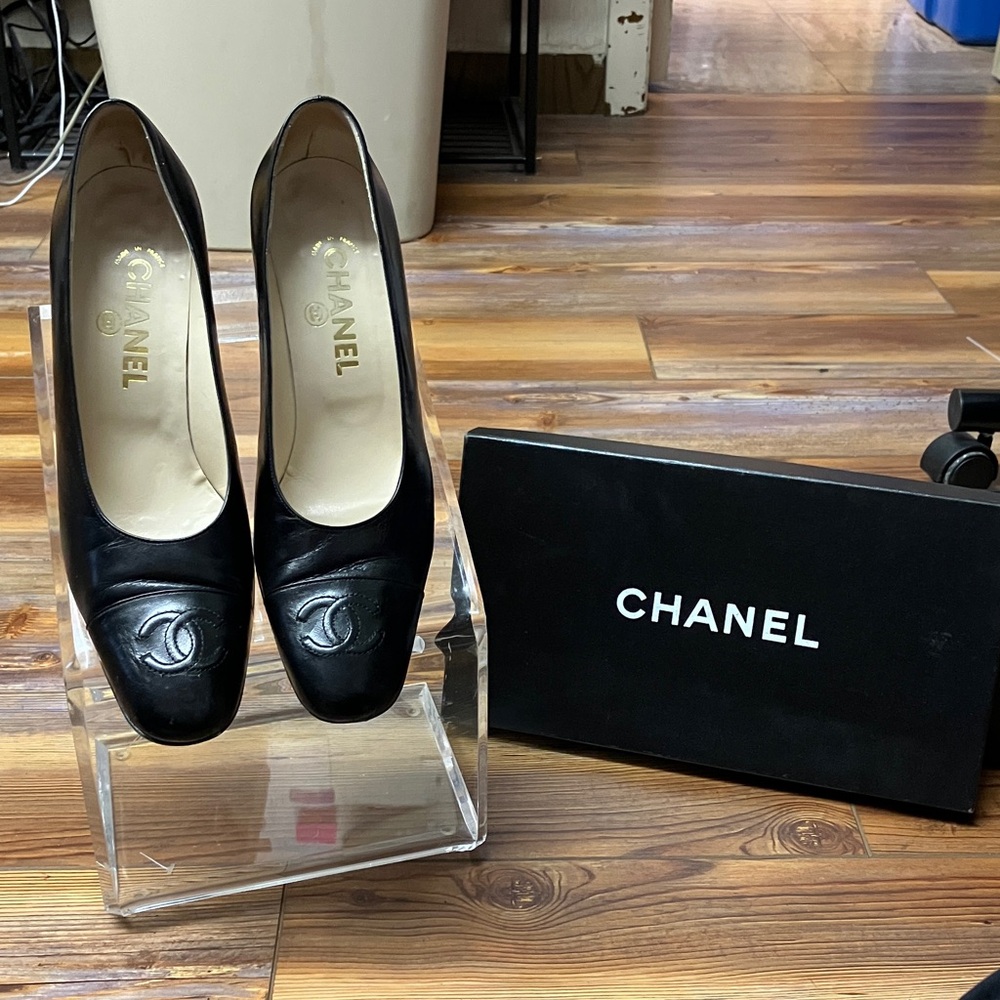 CHANEL Black Leather Heels